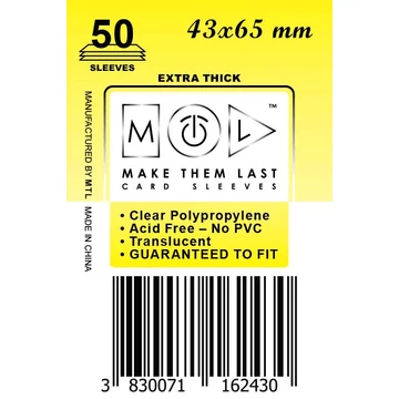 MTL kártyavédő 43 x 65 mm - VASTAG (50 darab)