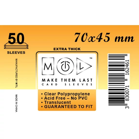 MTL kártyavédő 70 x 45 mm - VASTAG (50 darab)